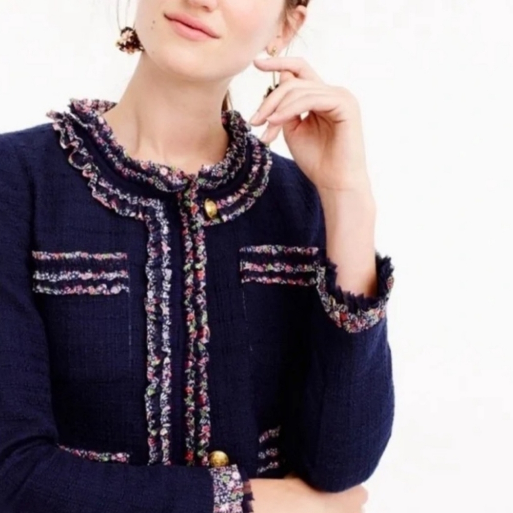 J. Crew Navy/floral Tweed Jacket size 6